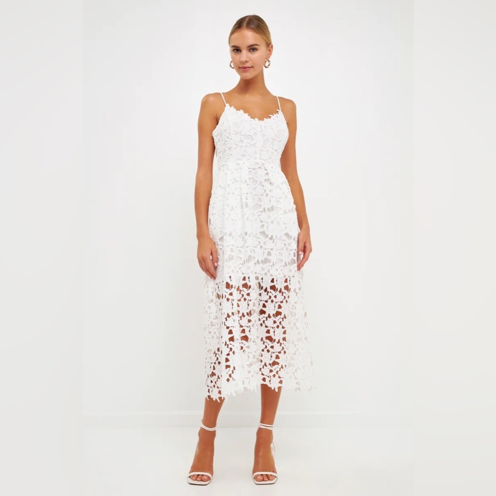 Endless Rose White Lace Midi Dress